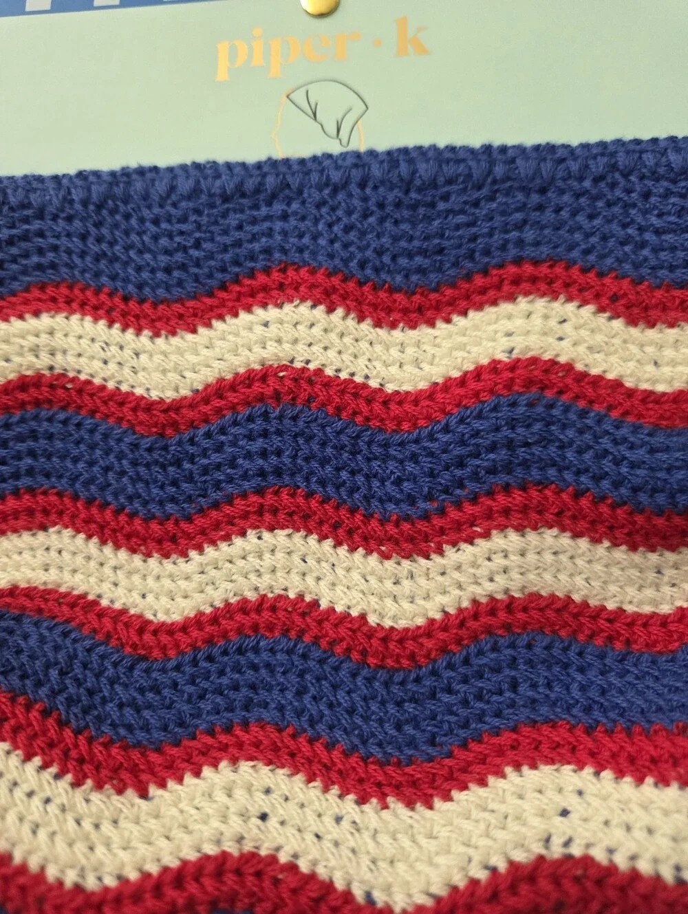 Piper K Blue Red Cream Striped Crochet Hair Scarf